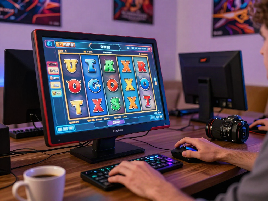 Permainan slot777 online menunjukkan tangan pemain yang siap memutar mesin slot.