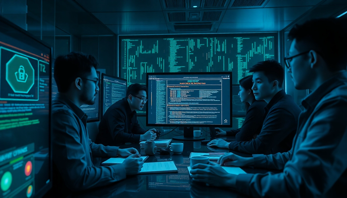 The hidden wiki investigation scene with a focused cybersecurity team analyzing blockchain data.