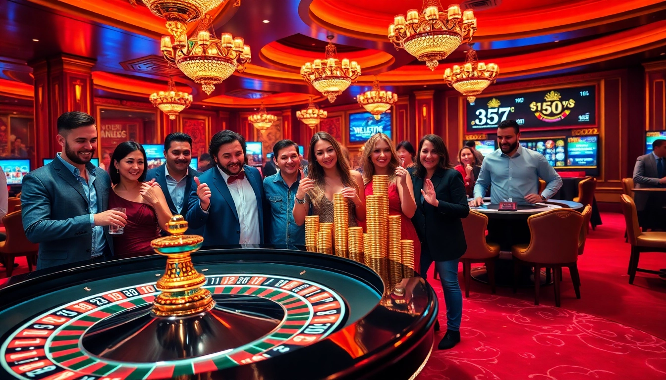 Découvrez l'excitation de la meilleure casino en ligne avec des joueurs engagés autour d'une table de roulette animée.
