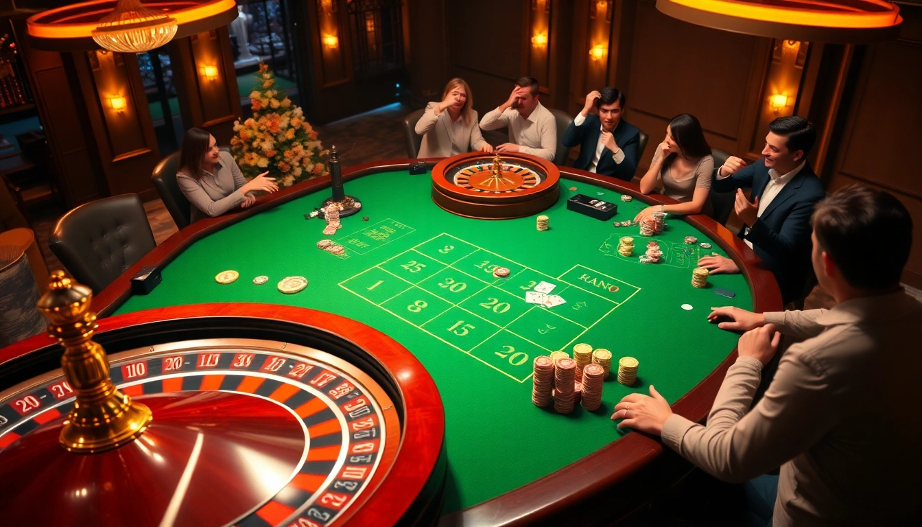 Para pemain yang terlibat menikmati permainan sumo togel yang mendebarkan di meja kasino mewah.