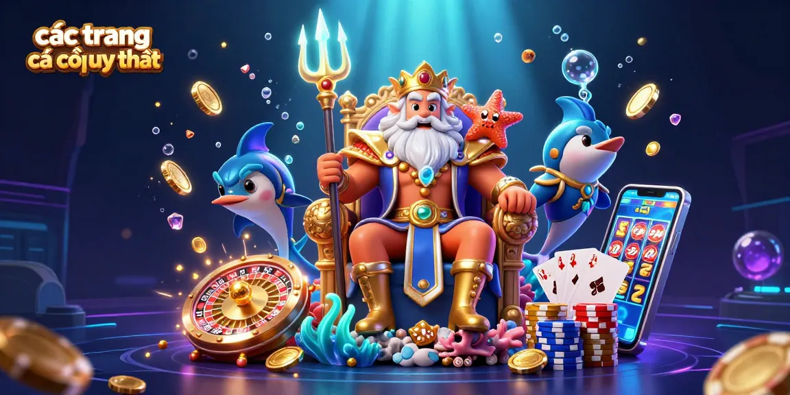 Các trang cá cược uy tín hiện lên trong một bức tranh sinh động với thần biển Neptune và các yếu tố casino