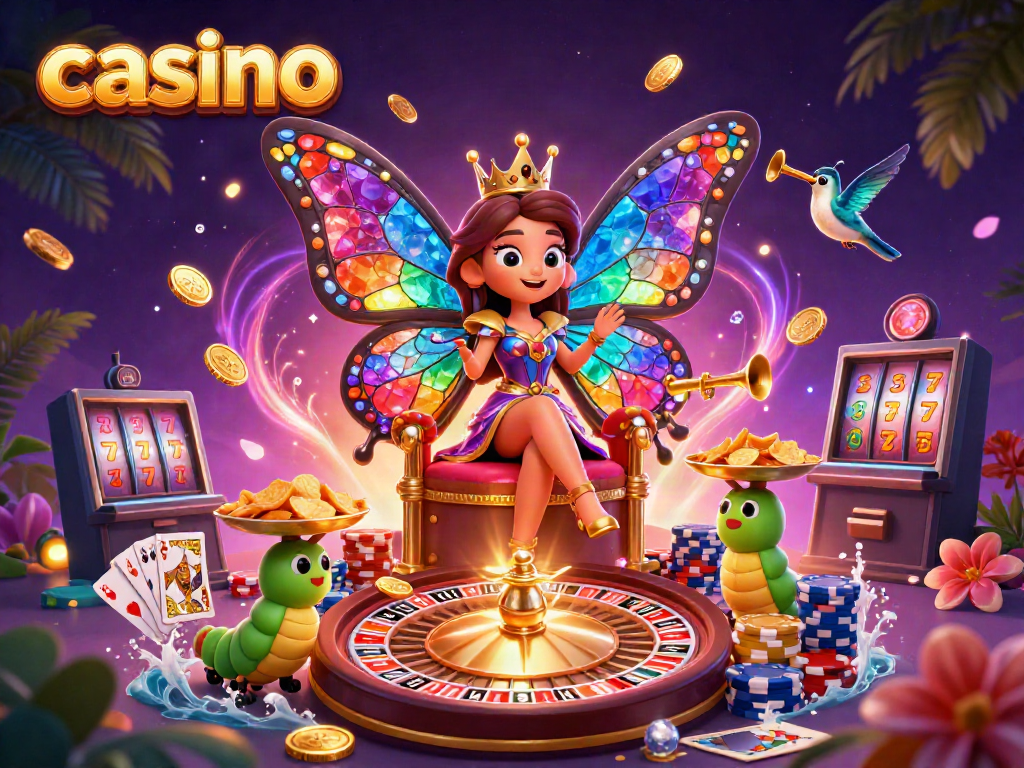 Experience the vibrant casino scene with thematic characters and gaming elements sprinkled throughout.
