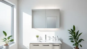 Der sonni Spiegelschrank mit LED-Beleuchtung in einem modernen Badezimmer.