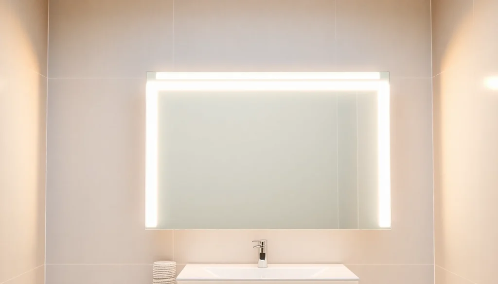 Spiegelschrank mit LED Beleuchtung im modernen Badezimmer-Design, bietet stilvolle Beleuchtung und Stauraum.