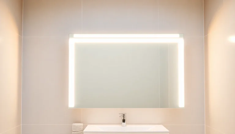 Spiegelschrank mit LED Beleuchtung im modernen Badezimmer-Design, bietet stilvolle Beleuchtung und Stauraum.