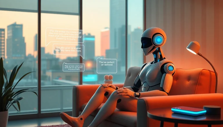 AI sex bot engaging in intimate conversation in a cozy, tech-savvy setting.