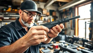 Inspecting a forced reset trigger in a detailed workshop setting.