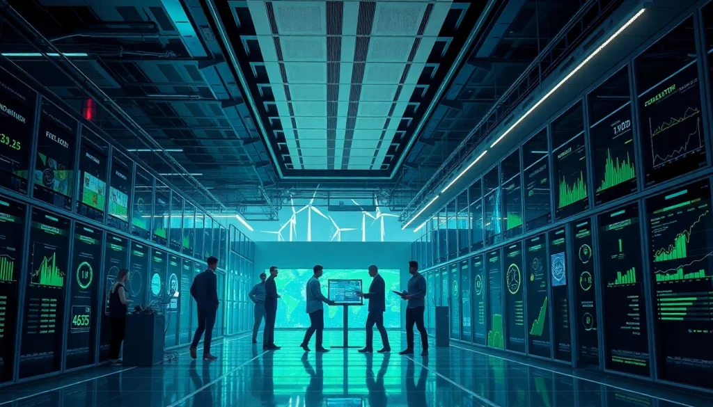 Discover the best cloud mining innovations in a futuristic data center showcasing renewable energy and advanced technology.