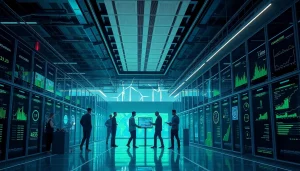 Discover the best cloud mining innovations in a futuristic data center showcasing renewable energy and advanced technology.