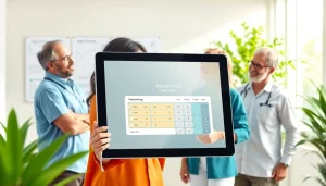 Calculate your biological age using the interactive biological age calculator in a warm medical office setting.