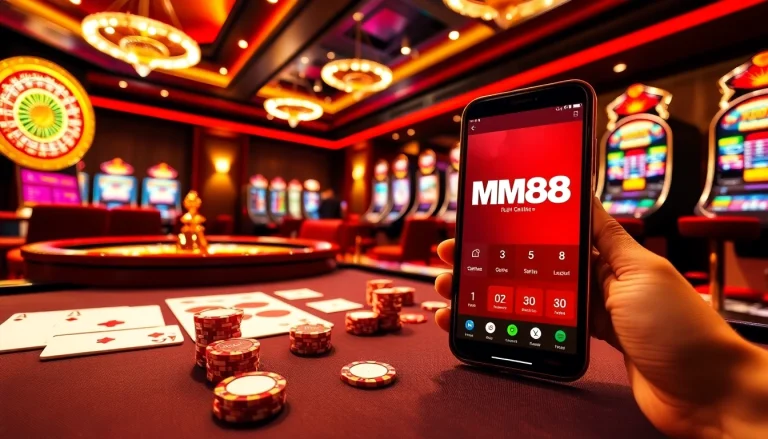 Experience luxury betting excitement at MM88 with vibrant casino tables and winning slot machines.