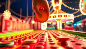 Permainan plinko demo yang penuh warna dan menyerukan, menampilkan jalur dan pin berkilau.