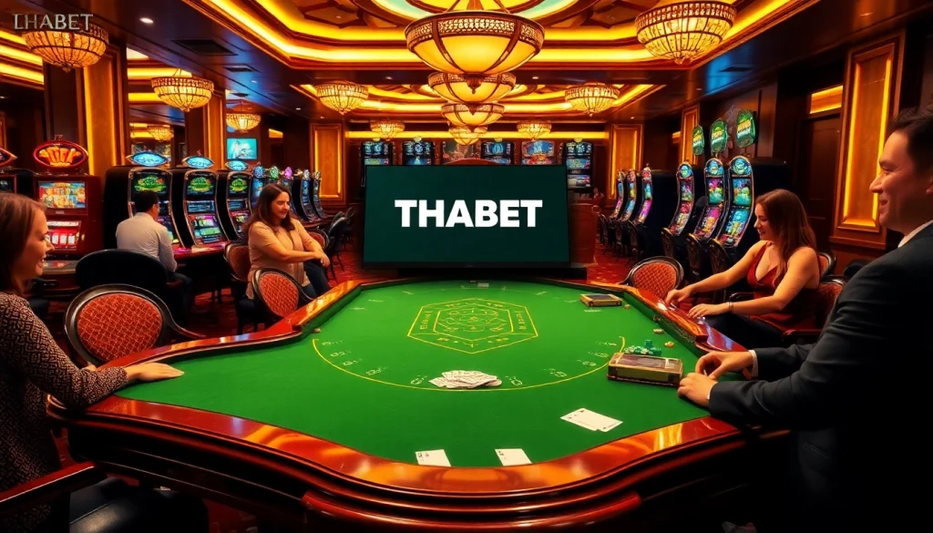 Excited gamblers playing at THABET casino tables with vibrant atmosphere and professional setup.