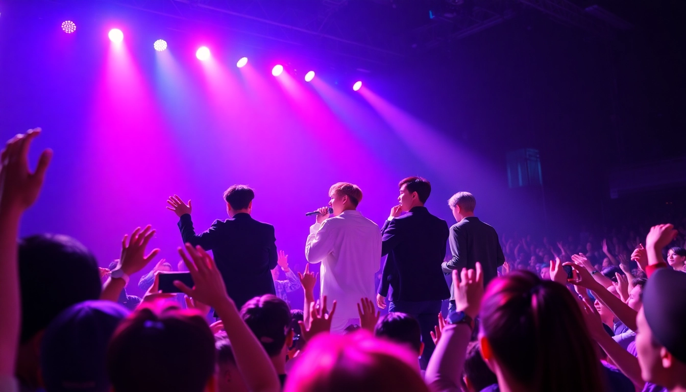 BTS members captivating the audience with their performance, showcasing dynamic energy and charisma.