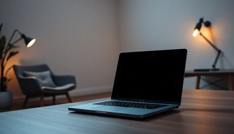 Black screen (pantalla negra) on a modern laptop creating a serene workspace ambience.