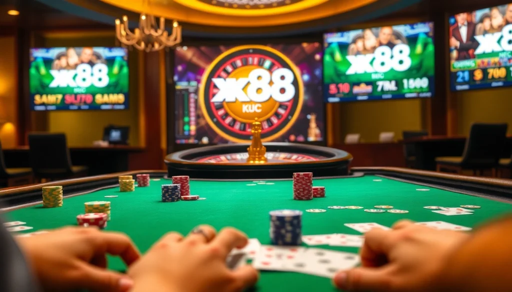 Experience the thrill of gaming at xx88 KJC with vibrant casino tables and exciting betting actions.