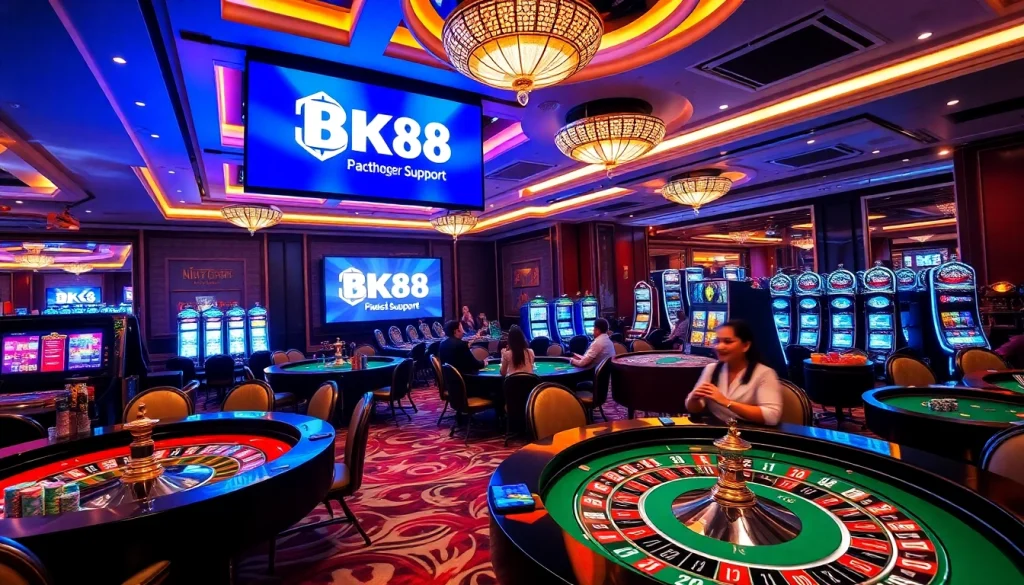 Experience the excitement of BK8Thai with vibrant casino games, lively players, and luxurious atmosphere.