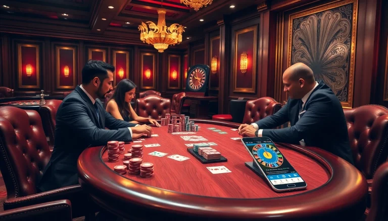 Players enjoying a high-stakes game at S88 casino, showcasing vibrant poker chips and cards.