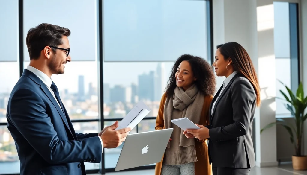 Immigration lawyer Sydney consulting a couple in a modern office setting