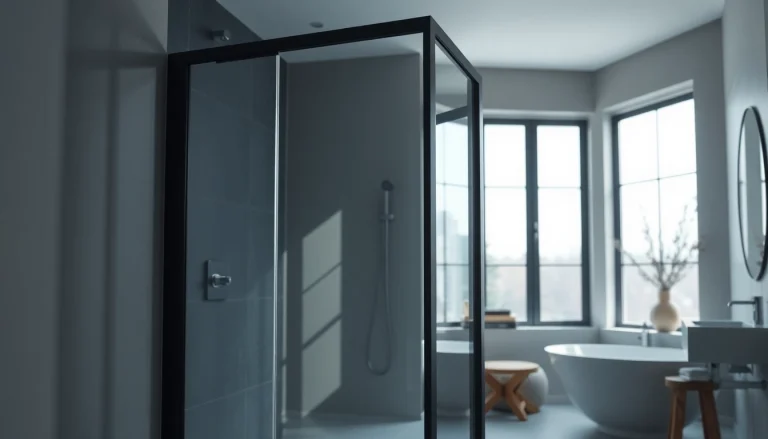 Install a stylish black shower door with elegant design in a modern bathroom.
