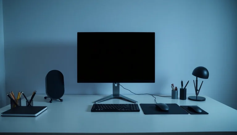 Black screen interface on a modern desktop setup showcasing minimalism and focus.