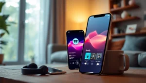 Experience Spotify mod apk on a smartphone surrounded by cozy elements, showcasing vibrant music streaming.