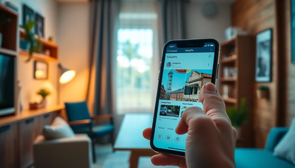 Discover features of instapro app in a stylish home office setting.