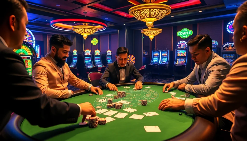 Người chơi tham gia vào một ván poker cược cao với chủ đề cg 79, thể hiện các yếu tố casino sang trọng.