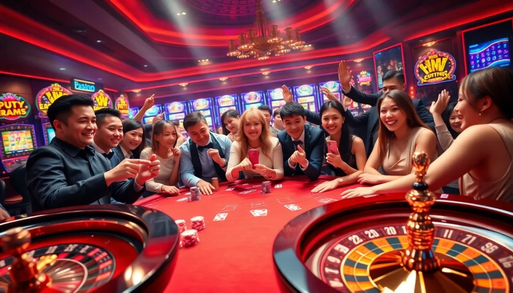 Players celebrating their winnings at a poker table, highlighting the luxury and excitement of https://xin88hv.club.
