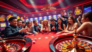 Players celebrating their winnings at a poker table, highlighting the luxury and excitement of https://xin88hv.club.