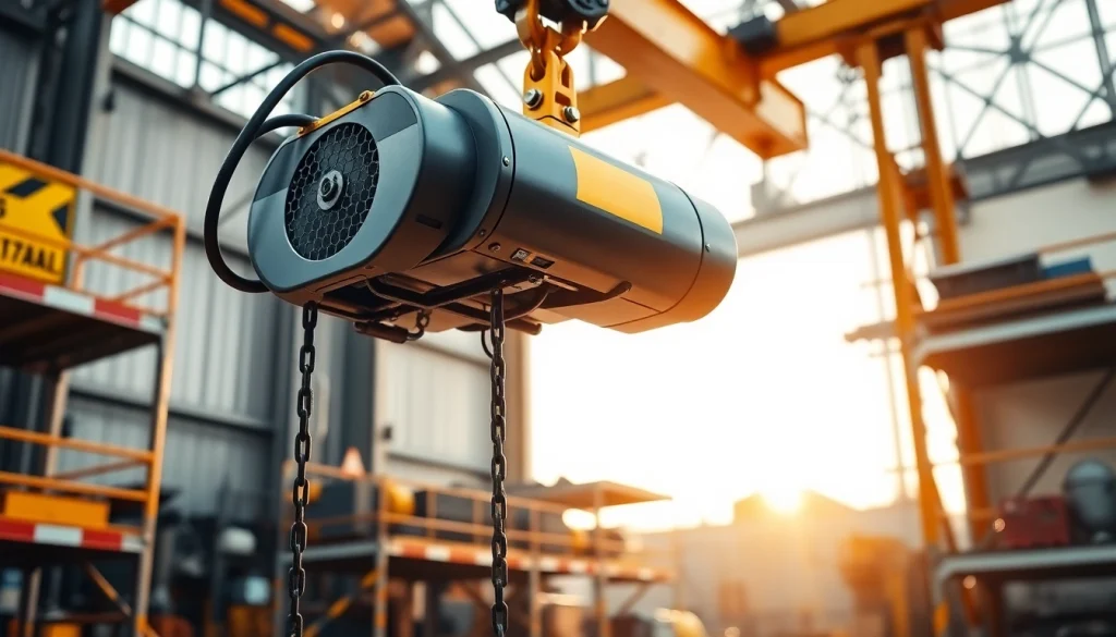 Electric chain hoist crane lifting heavy loads efficiently in an industrial environment.